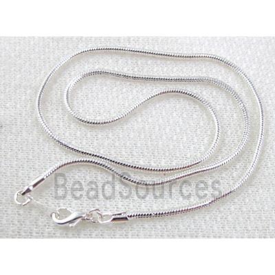 silver plated copper Necklace, snake chain, nickel free