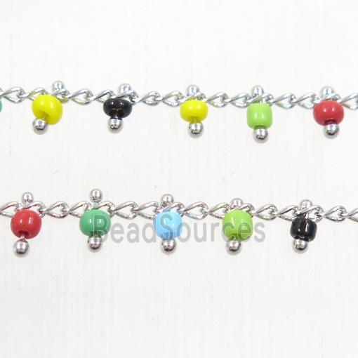 alloy chain with seed glass beads, platinum plated