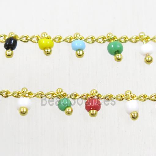 alloy chain with seed glass beads, gold plated