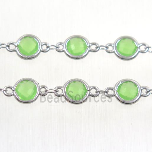 copper chain with green Chinese crystal glass, platinum plated