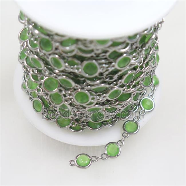 copper chain with green Chinese crystal glass, platinum plated