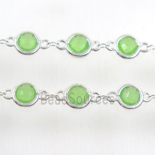 copper chain with green Chinese crystal glass, silver plated