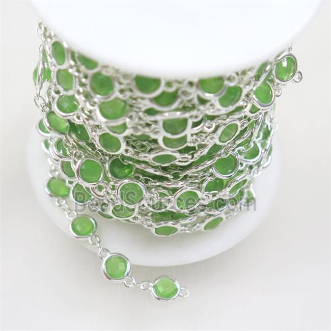 copper chain with green Chinese crystal glass, silver plated