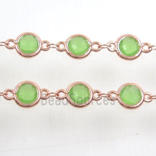 copper chain with green Chinese crystal glass, rose gold