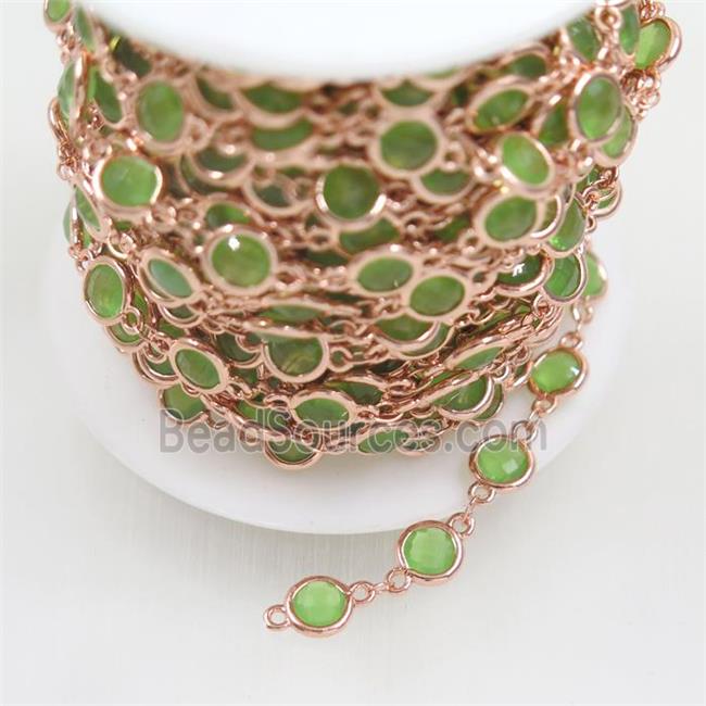 copper chain with green Chinese crystal glass, rose gold