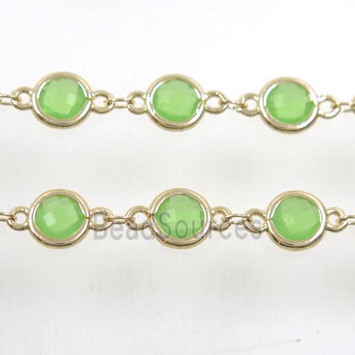 copper chain with green Chinese crystal glass, gold plated