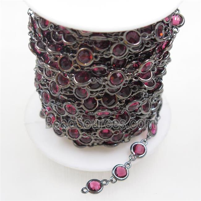 copper chain with purple Chinese crystal glass, black plated