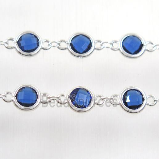 copper chain with blue Chinese crystal glass, silver plated