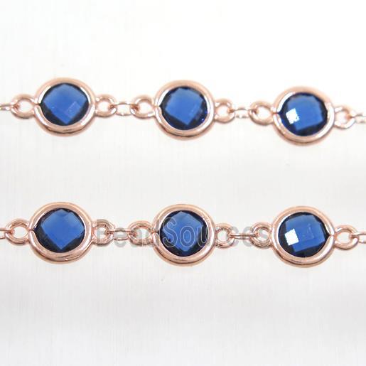 copper chain with blue Chinese crystal glass, rose gold