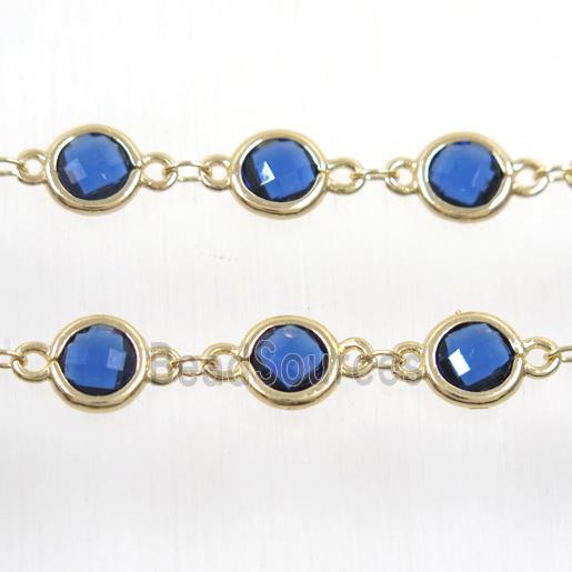 copper chain with blue Chinese crystal glass, gold plated