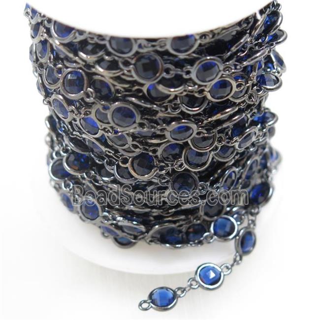 copper chain with blue Chinese crystal glass, black plated