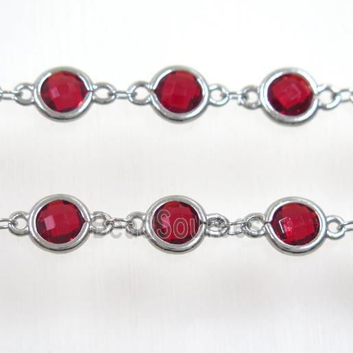 copper chain with ruby Chinese crystal glass, platinum plated