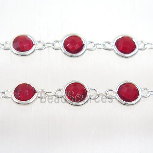 copper chain with ruby Chinese crystal glass, silver plated