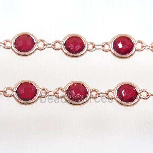 copper chain with ruby Chinese crystal glass, rose gold