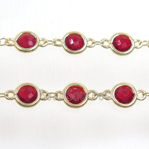 copper chain with ruby Chinese crystal glass, gold plated