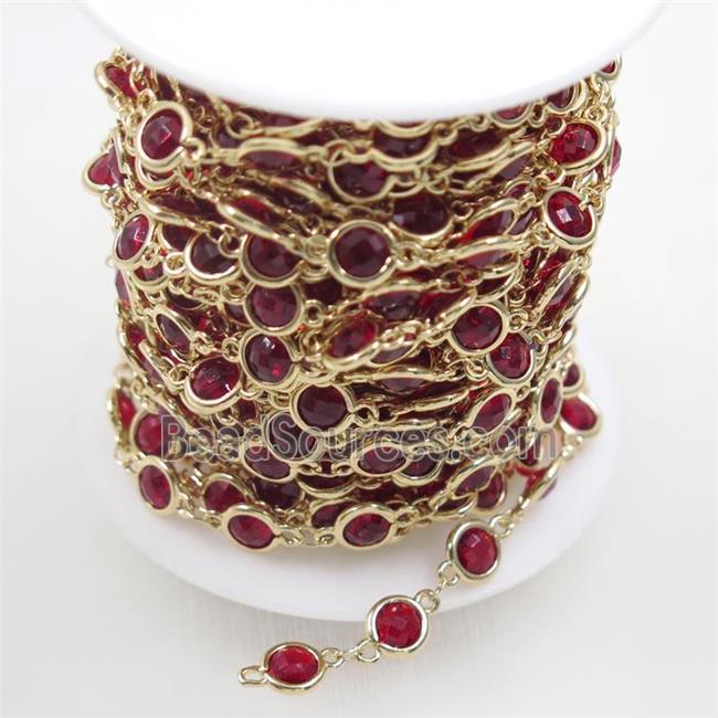 copper chain with ruby Chinese crystal glass, gold plated