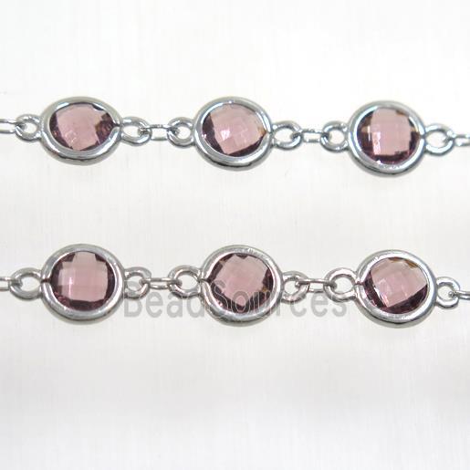 copper chain with lt.purple Chinese crystal glass, platinum plated