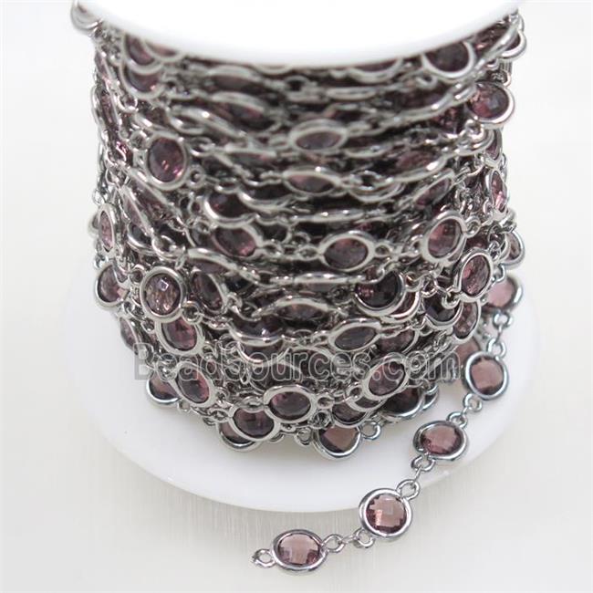 copper chain with lt.purple Chinese crystal glass, platinum plated