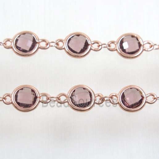 copper chain with lt.purple Chinese crystal glass, rose gold