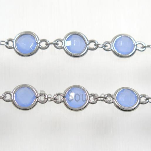 copper chain with blue Chinese crystal glass, platinum plated