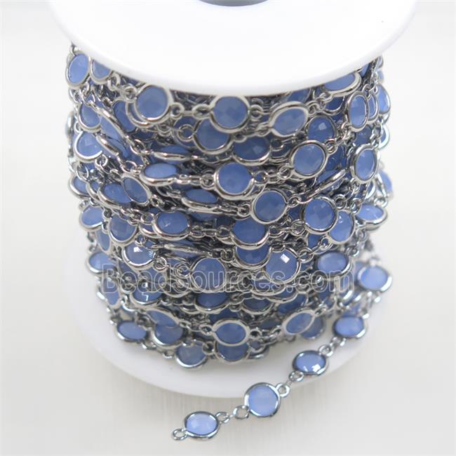 copper chain with blue Chinese crystal glass, platinum plated