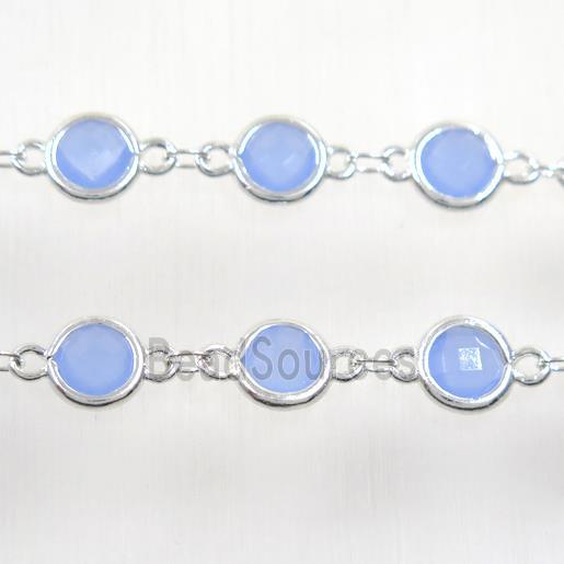 copper chain with blue Chinese crystal glass, silver plated