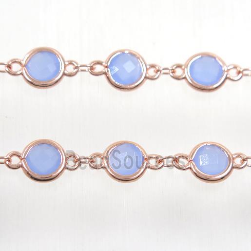 copper chain with blue Chinese crystal glass, rose gold