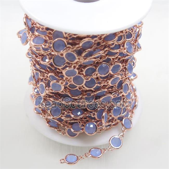 copper chain with blue Chinese crystal glass, rose gold