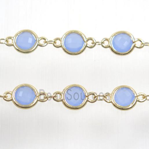 copper chain with blue Chinese crystal glass, gold plated