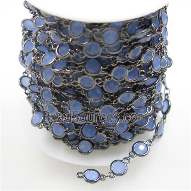 copper chain with blue Chinese crystal glass, black plated