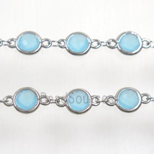 copper chain with aqua Chinese crystal glass, platinum plated