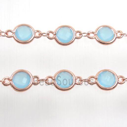 copper chain with aqua Chinese crystal glass, rose gold