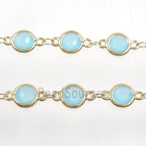 copper chain with aqua Chinese crystal glass, gold plated