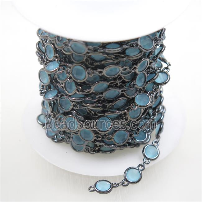 copper chain with aqua Chinese crystal glass, black plated