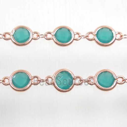 copper chain with green Chinese crystal glass, rose gold