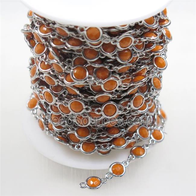 copper chain with orange Chinese crystal glass, platinum plated