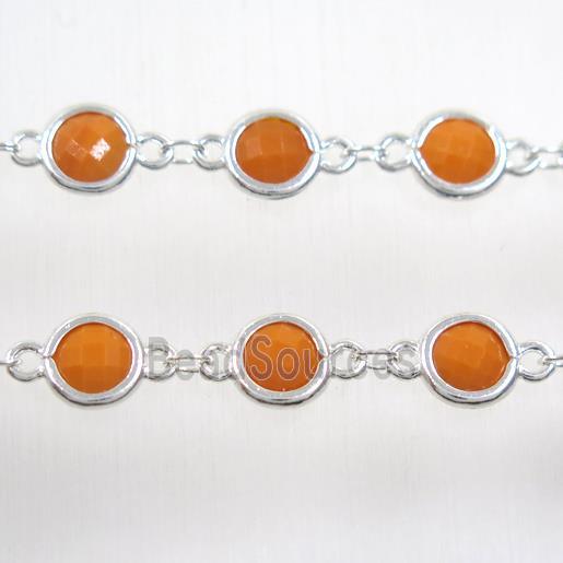 copper chain with orange Chinese crystal glass, silver plated