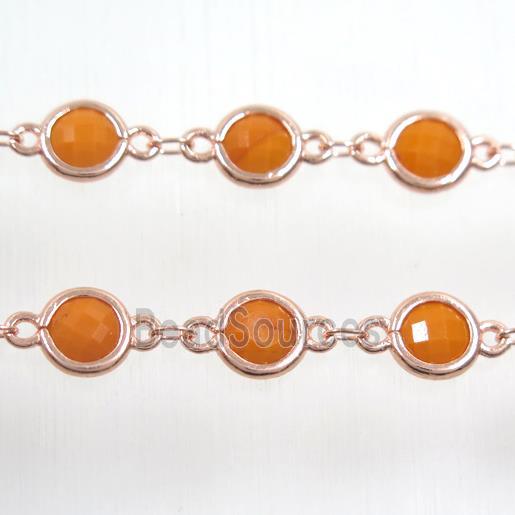 copper chain with orange Chinese crystal glass, rose gold