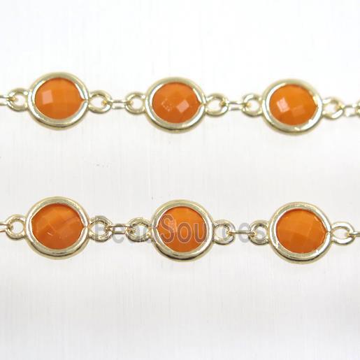 copper chain with orange Chinese crystal glass, gold plated