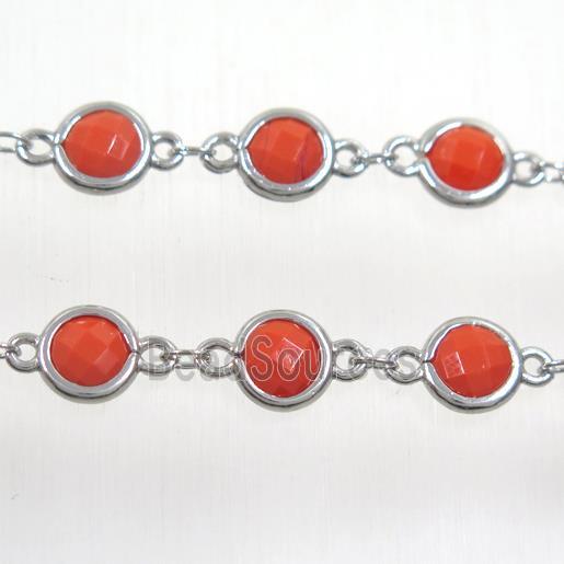 copper chain with red Chinese crystal glass, platinum plated