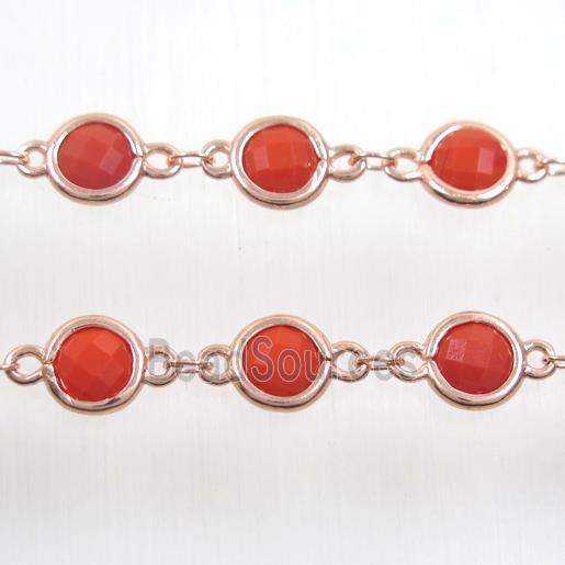 copper chain with red Chinese crystal glass, rose gold