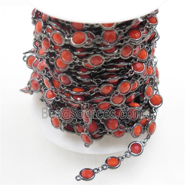 copper chain with red Chinese crystal glass, black plated