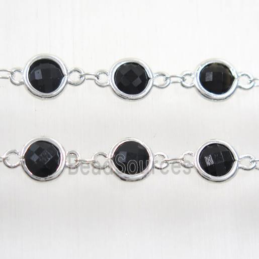 copper chain with black Chinese crystal glass, silver plated