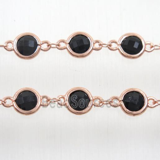 copper chain with black Chinese crystal glass, rose gold