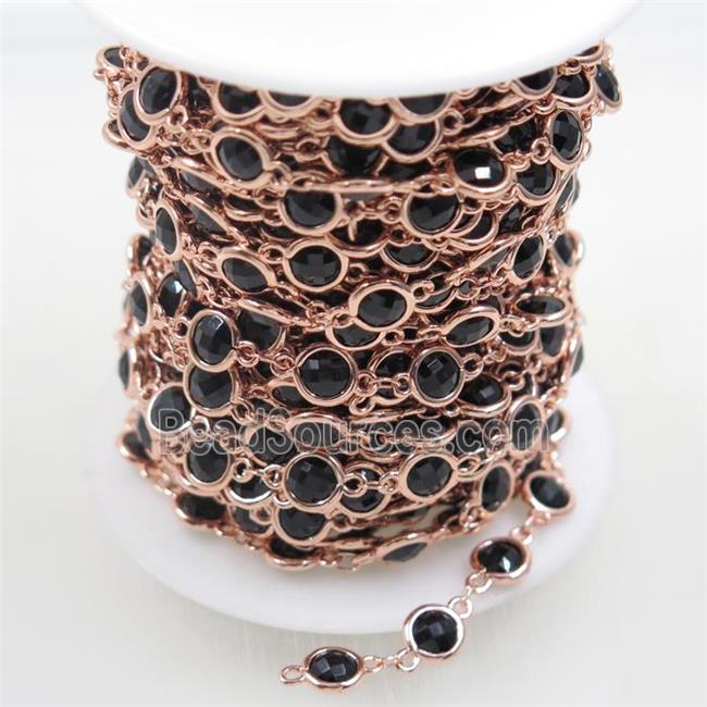 copper chain with black Chinese crystal glass, rose gold