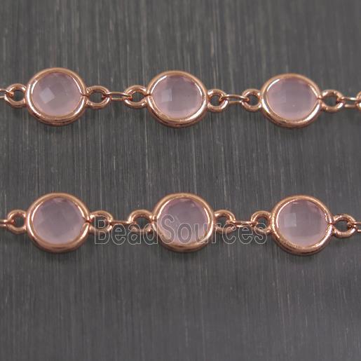 copper chain with pink Chinese crystal glass, rose gold