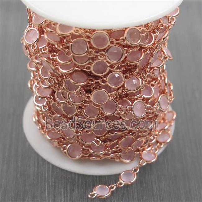 copper chain with pink Chinese crystal glass, rose gold