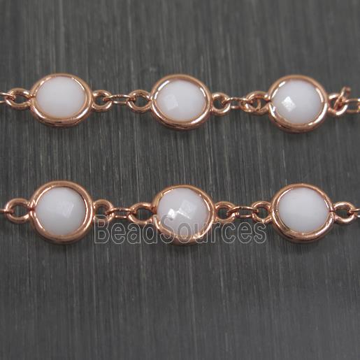 copper chain with white Chinese crystal glass, rose gold