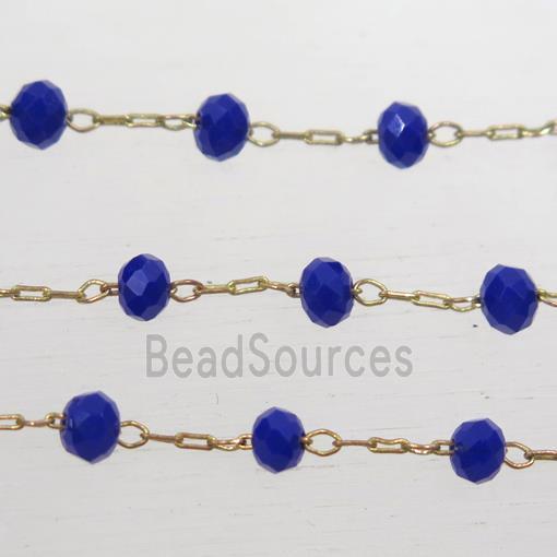 copper chain with blue Chinese crystal glass bead