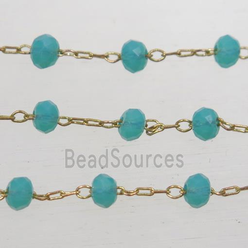 copper chain with green Chinese crystal glass bead